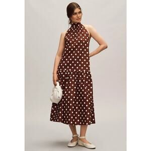 Anthropologie Brown and White Polka Dot Midi Dress
